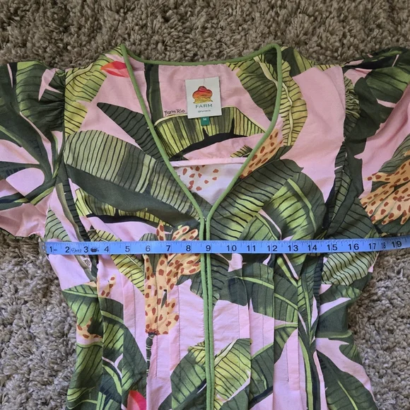 Farm Rio Banana Leaves V-Neck Mini Dress - Picture 9 of 14